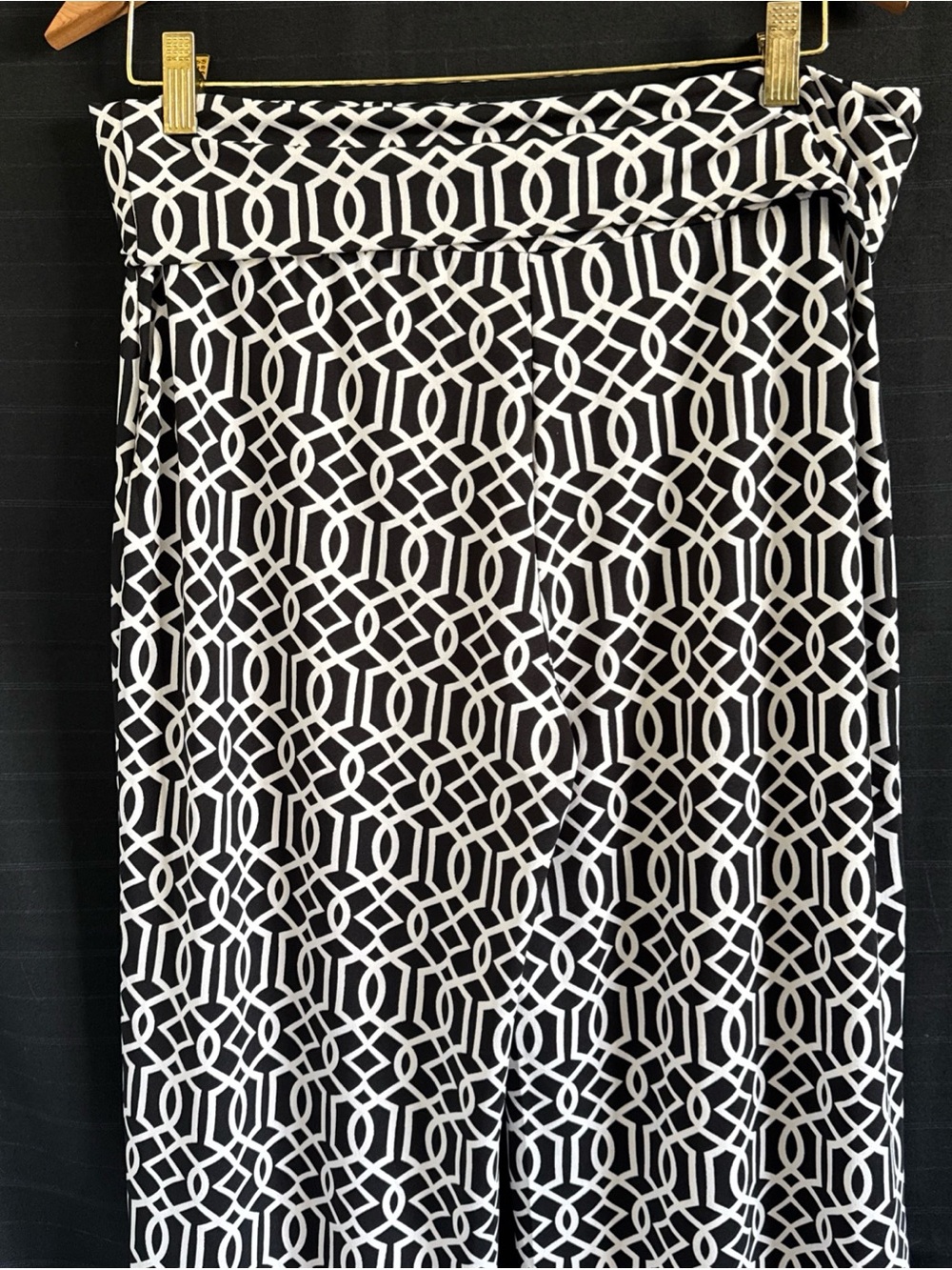 Charlie Paige Women's Black White Wide-Leg Pull On Pants Poly Stretch Large - Picture 5 of 9